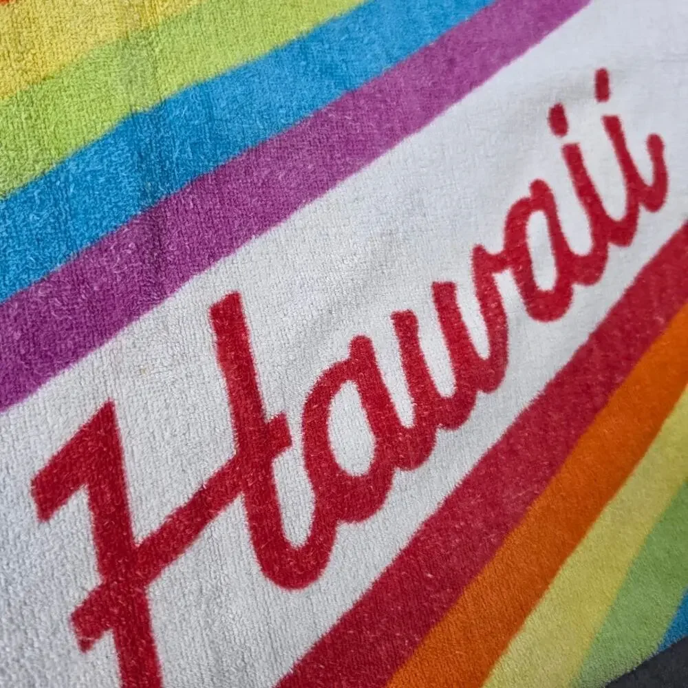 Vintage Rainbow Stripe Hawaii Souvenir Bath Hand Towel Retro 70s 80s